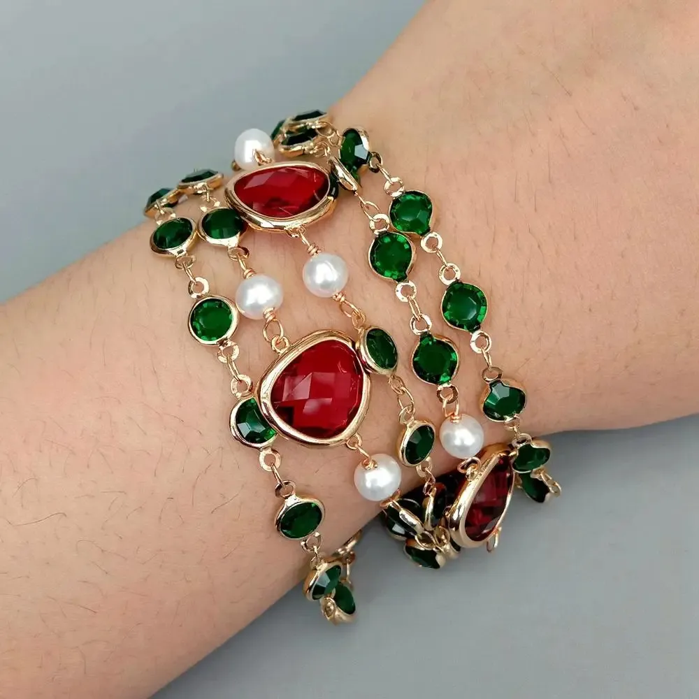 Yygeem 4 Stränge kultivierte weiße Perlegrün Kristall Rosenkranzkette Armband Perlen Schmuck 240419