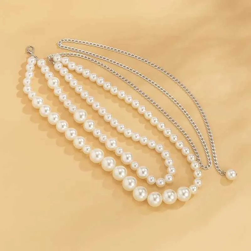 Paski łańcucha talii seksowny geometryczny łańcuch perłowy dla kobiet podwójnie warstwy koraliki łańcuch łańcucha streetwear letnia moda biżuteria do ciała