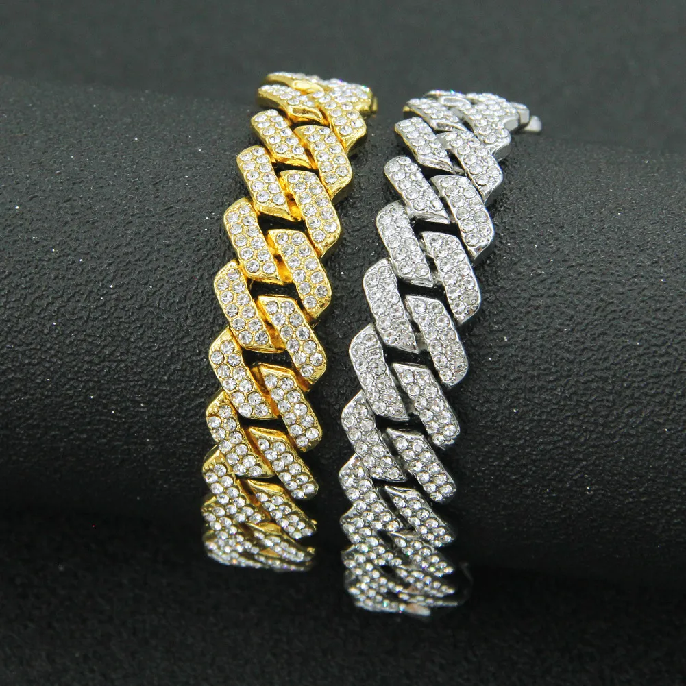 Hip hop full diamond crypto diamond Cuban chain bracelet trend fashion accessory