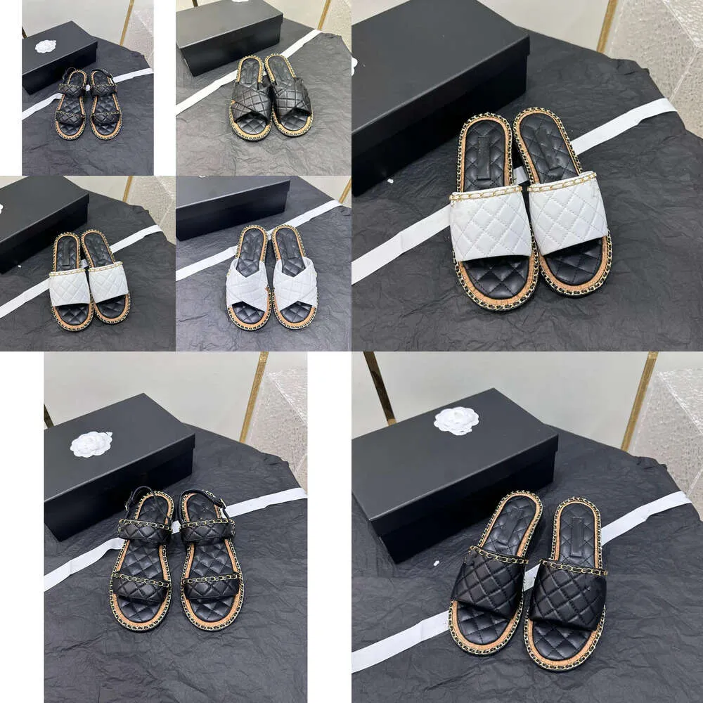 2024 Fashion Designer Leder-Hausschuhe Ladies Flip Flops Einfache Jugend-Moccasin-Schuhe für den Frühling Sommer mit Kettenknopf Größe 35-41 Originalqualität