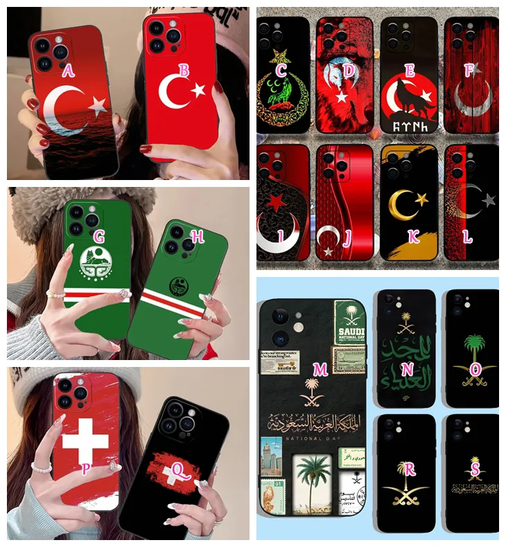 Anpassade nationella flaggor Soft TPU -fall för iPhone 15 Pro Max 14 Plus 13 12 11 XR XS 8 7 Samsung S24 Ultra S23 Plus ChetcheChinga Schweiz Saudi Arabia Turkiet flagga omslag