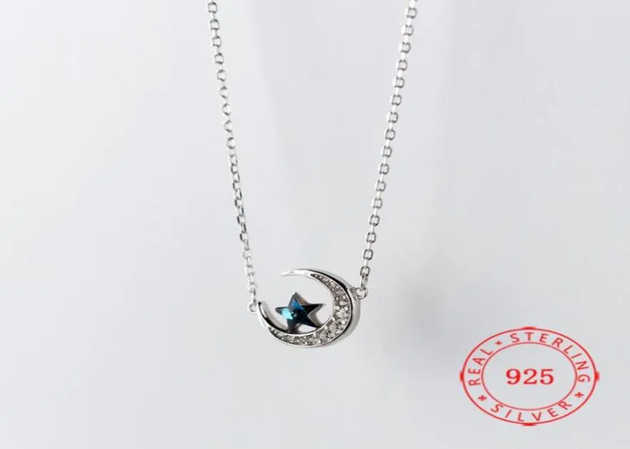 925 Sterling Silver Silver Blue Crystal Crescent Moon Star Pingente Colar para Lady Women Jóias de moda China Product7338983