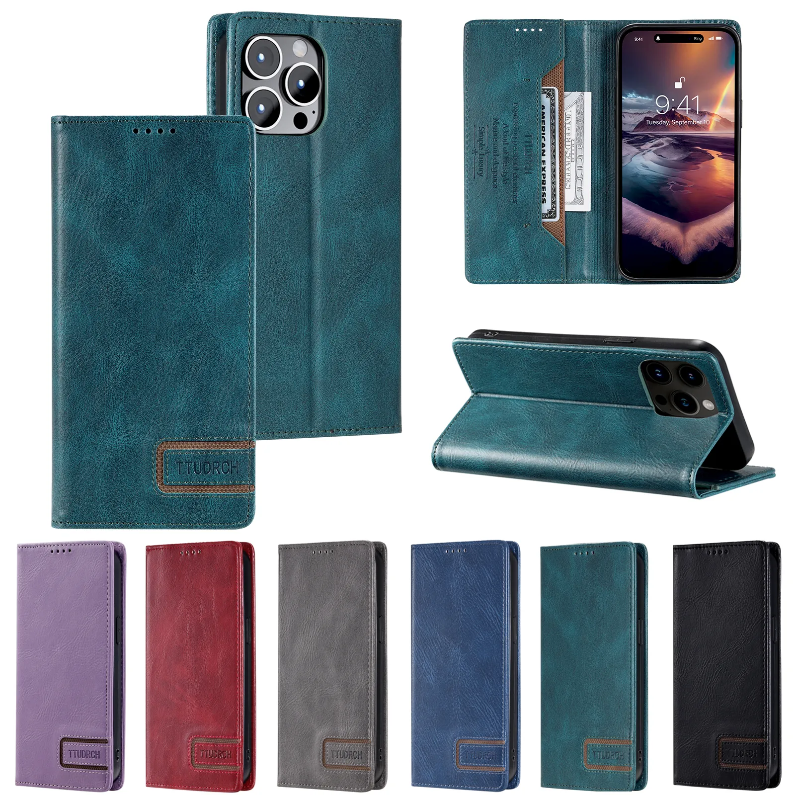 حالات هاتف محفظة لـ iPhone 15 14 13 12 11 Pro Max XR XS X 7 8 Plus ، Skin Leain Pu Leather Magnetic Flip Cover Witch with Card and Cash Slots