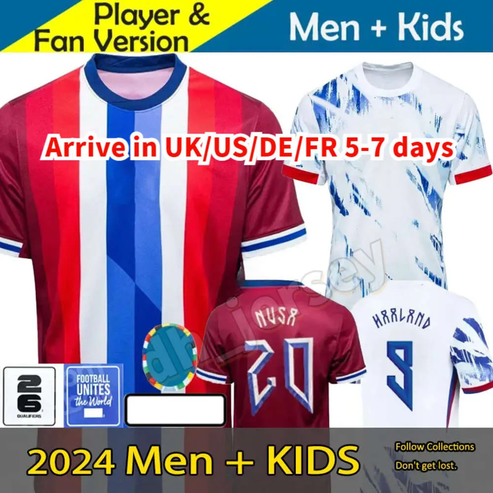 Camisetas Norwais Haaland 2024 Copa do euro de Noruega Jerling Soccer Home Away Erling Odegaard Oscar Bobb Camisas de futebol Kit Kit Set