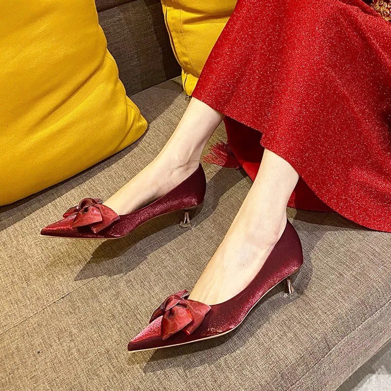 Red Wedding Heels for Women PU Pointed Toe Thin High Heel Hook & Loop  Closure Wide Width from Dhgate Dress Shoes - price 45.23