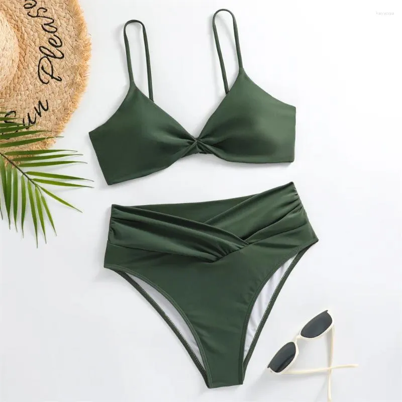 Swimwear Women's High Waist Sling Bikini Bikini Pleered Triangle Swimsuit Thong Trend Micro Swimswears Two Piece Women Beach Bathing