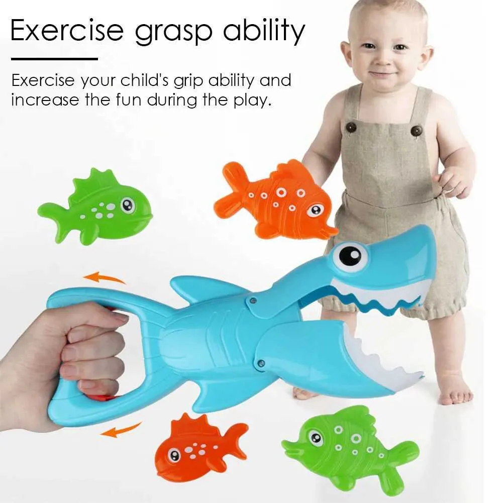 Baby Bath Toys 1 Set Funny Shark Grabber Bath Toy For Boys Girls Catch With 4 Fishes BathTub Interactive Bathing Puzzle Fishing Water Toy