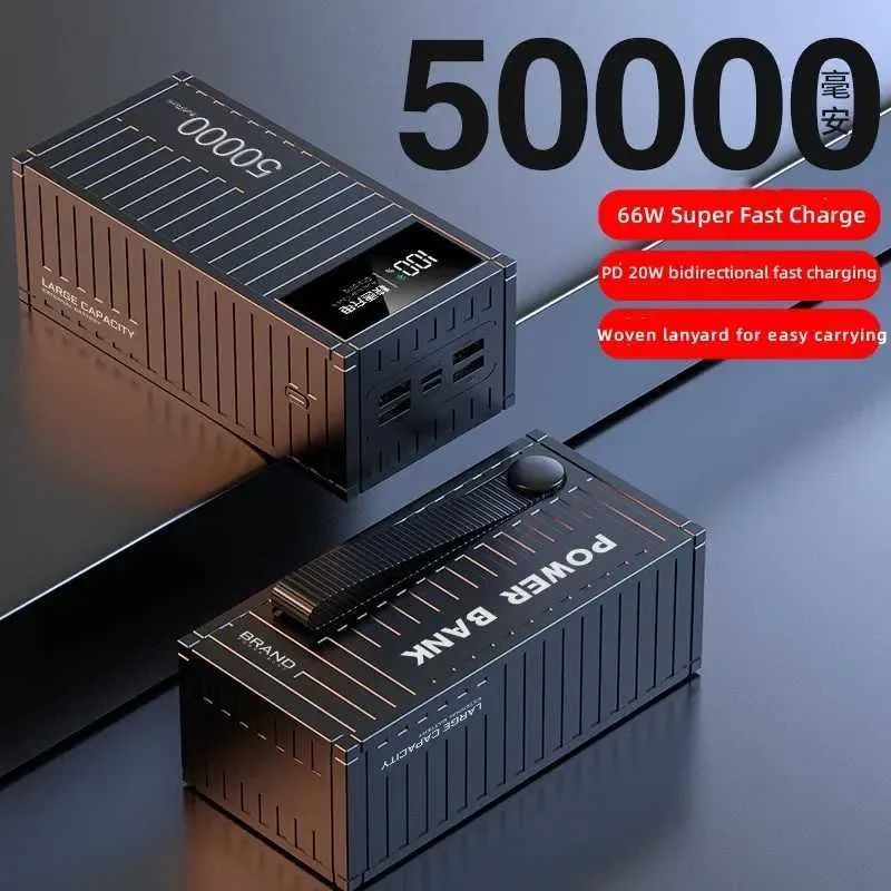 Banche di alimentazione del telefono cellulare 66W 50000MAH Container Power Container Super rapido Power Bank portatile Adatto per Huawei iPhone 14 Xiaomi Caricatore della batteria esterna Nuovo J2