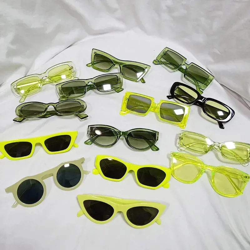 Série verte Lunettes de soleil Louilles de gelée de gelée de lunettes rétro de couleur d'été Piece mode UV Protection Series Sunglasses Femmes Y2k 240426