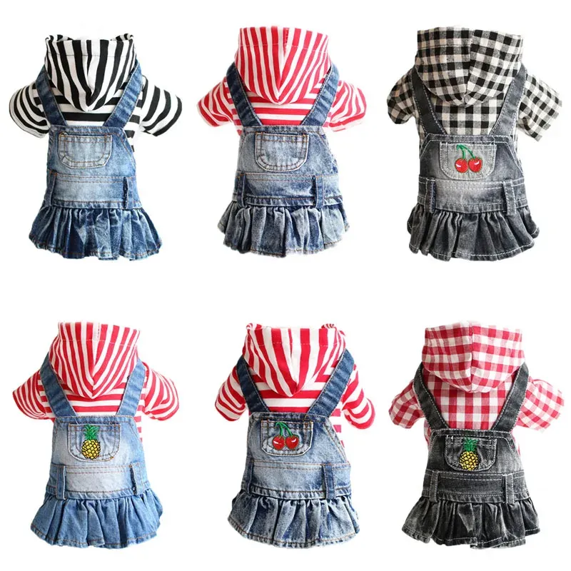 Robes xs2xl chien jean robe vêtements pour chiens pour chiens coups de chiot de chiot sweat à sweat à sweat à sweat mignon chiens plaid à la jupe en jean brodé