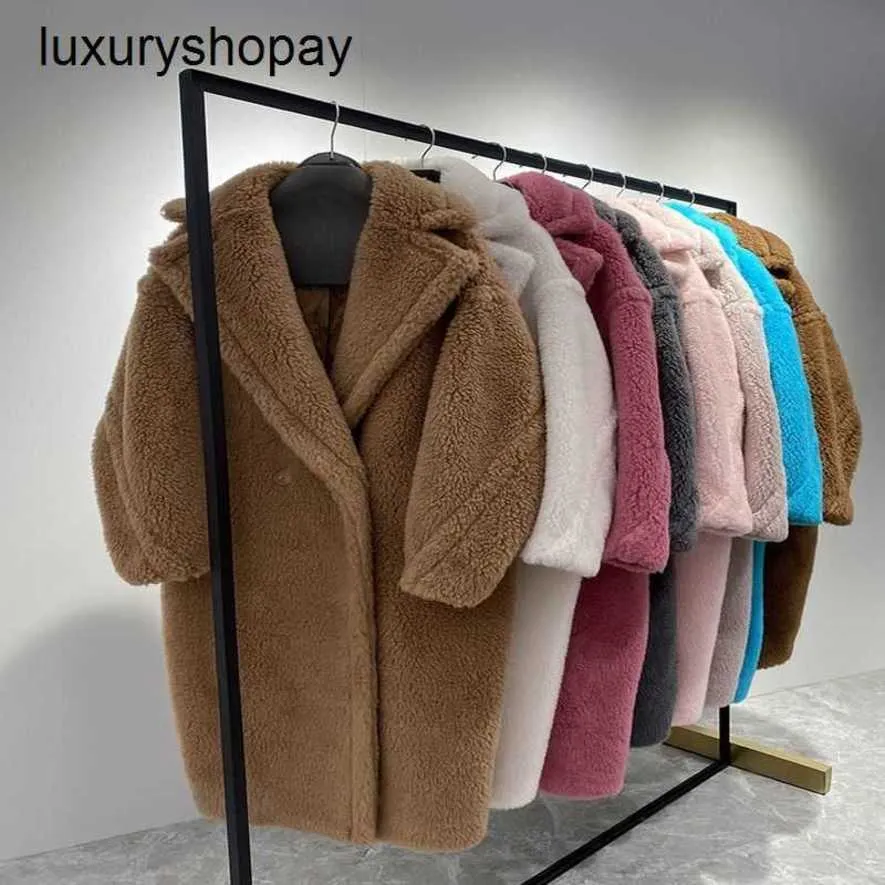 MaxMaras Coat Teddy Bear Dames Cashmere Coats Wol Winter 2024 Autumnwinter Nieuwe Max Camel Fleece Fur For Women Mid Length CoA