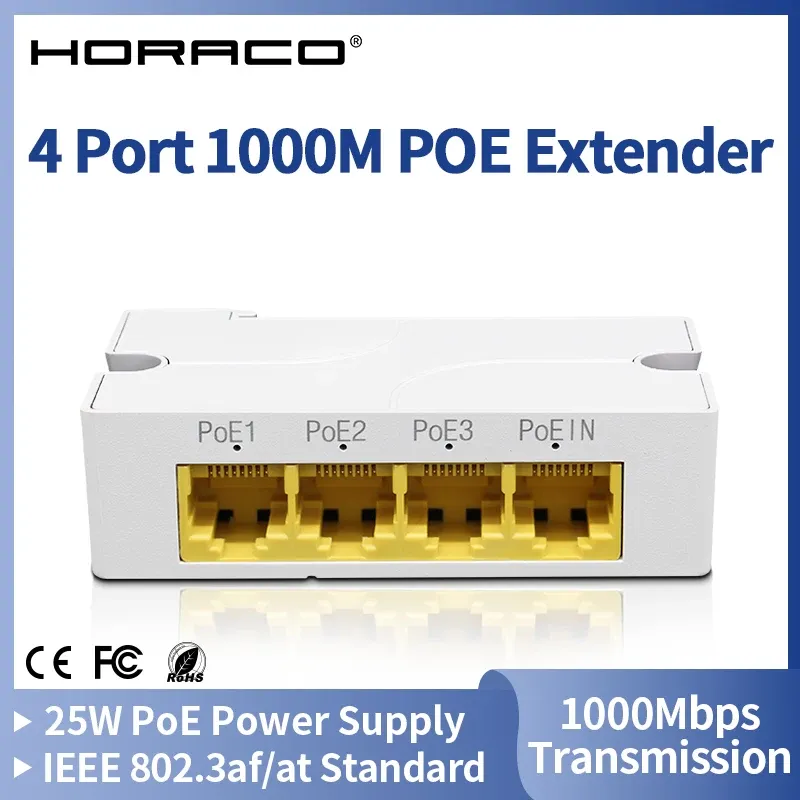 Webcams horaco 4 port gigabit poe extender 100 / 1000m Réponse du commutateur réseau IEEE802.3af / at plugplay for poe switch nvr ip caméra ap