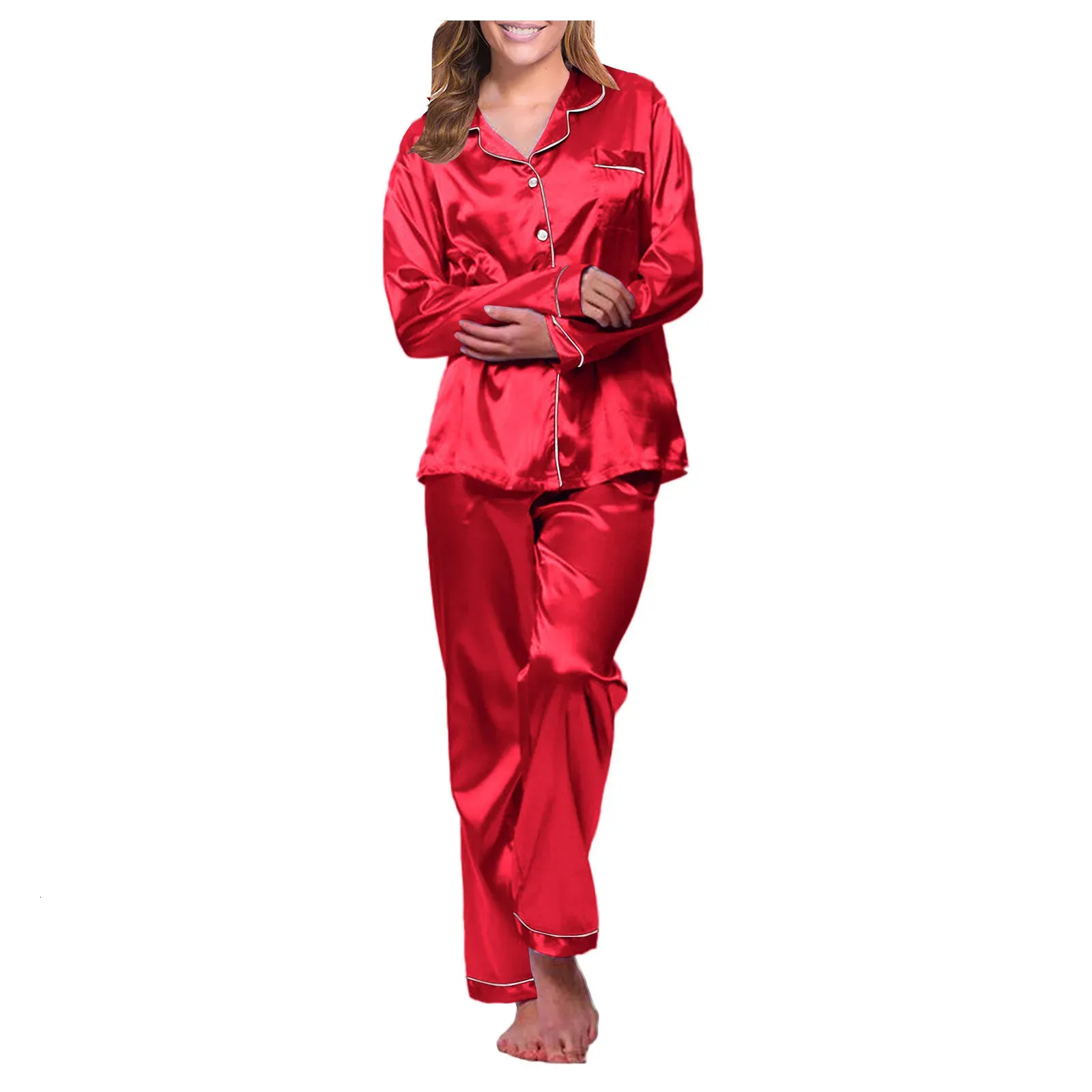 Elegante satijnen zijden pyjama's sets mode casual vrouwen dame set pyjama slaapkleding nachtkleding loungewear homewear 240428