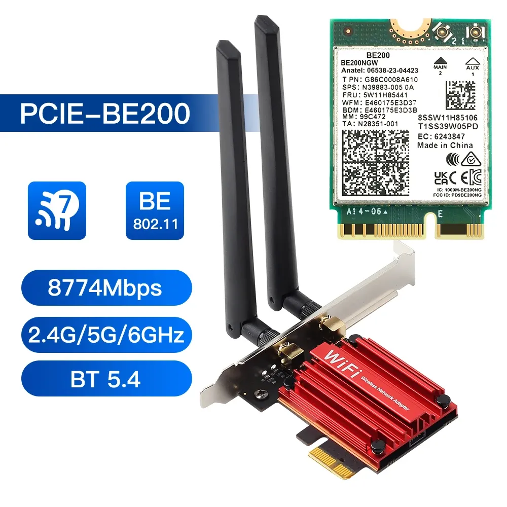 Karty PCIE WiFi Adapter Intel BE200 WiFi 7 8774 MBPS Bluetooth 5.4 Bezprzewodowa karta sieciowa PC 2,4G/5G/6 GHz dla Win10/Win11