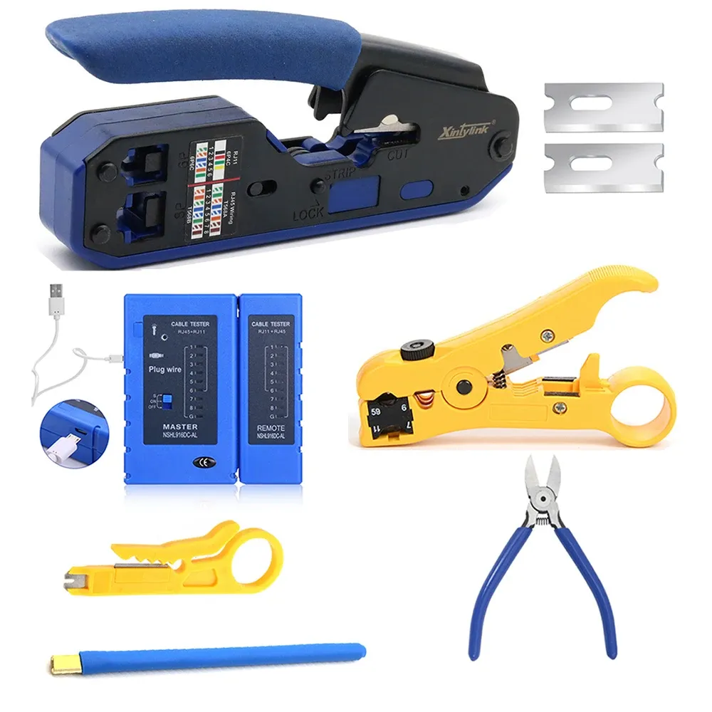 Tools Cat6 Cat5e Cat5 RJ45 Crimping Tools Tång Network Cable Crimper Wire Stripper Cutter Ethernet Clip Tongs RG45 RJ11 LAN TOOL SET