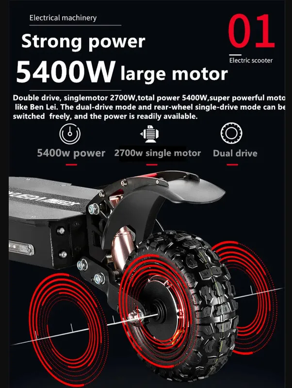 2024 Klappe elektrisches Fahrradfahrrad Klapper Lithiumbatterie Elektrische Assistenz Doppelantrieb Offroad Scooter 48 V 20AH LG Batterie