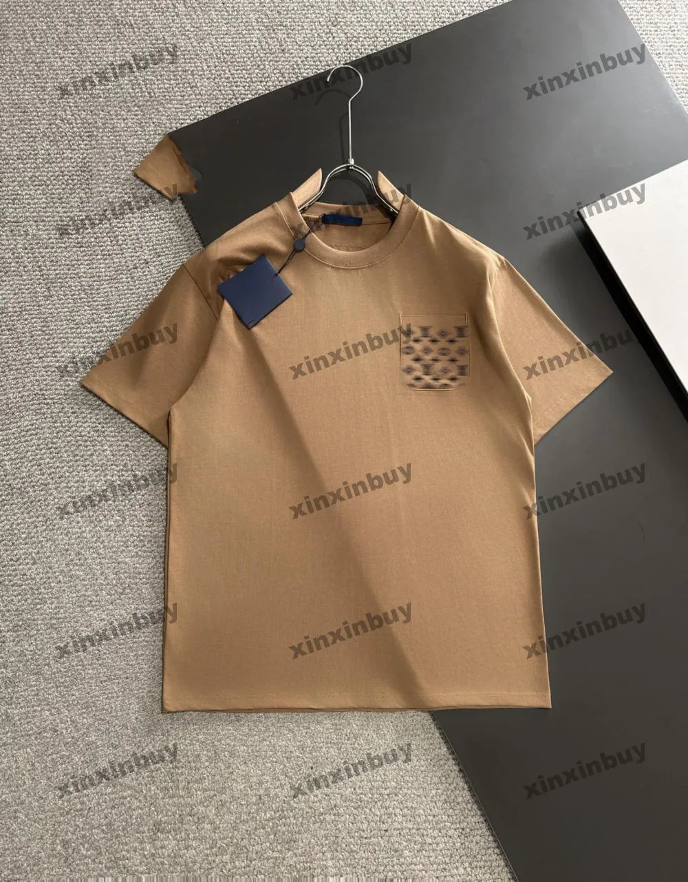 Xinxinbuy Men Designer T-SHIRT 2024 Italia Pocket Pattern Lettera di cotone a manicotto corto Women Grigio Khaki M-2xl