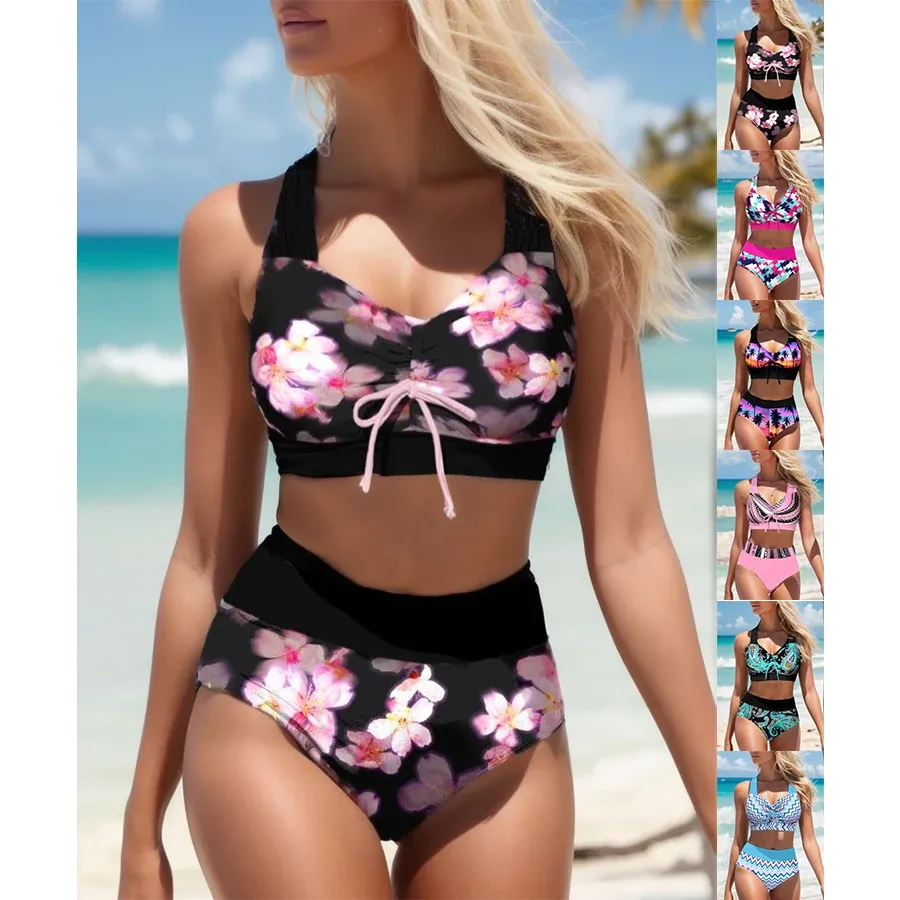 Set Summer New Halter Halter Bow Swimsuit Ladies Fashion Fashion Sexy Bikini Swimsuit Beach Bikini TwoPiece Set S5xl