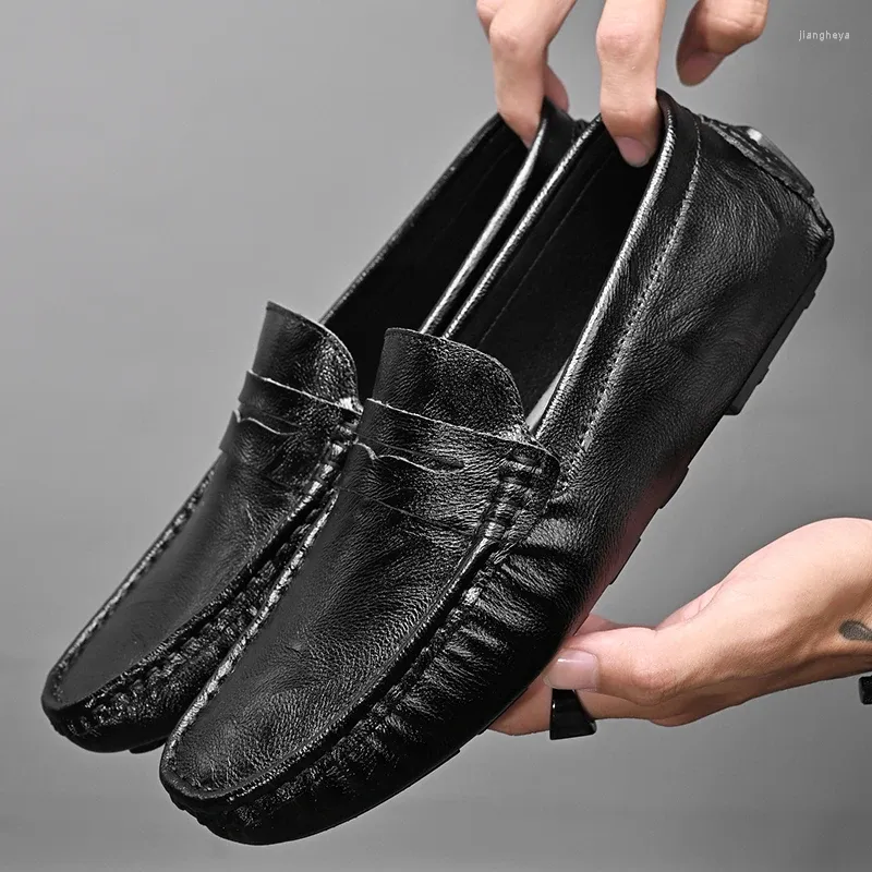 Casual Shoes Genuien Leather Men Loafers Super Soft For Classic Moccasins Light Boat Footwear Plus Size 37-47