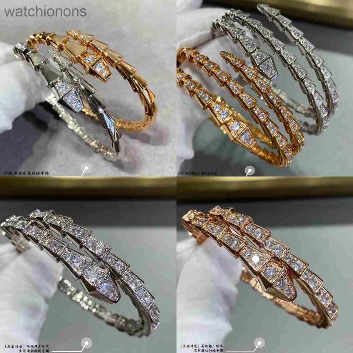 Alto nível original Blgarry Designer Bangles Snake Bone Larito Edition Full Snake Bracelet High Sparkling Diamond Ring Snake Shape
