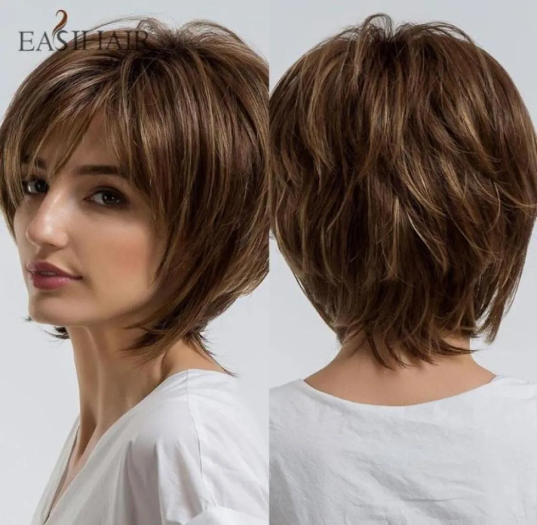 Synthetic Wigs EASIHAIR Short Honey Brown For Women Layered Natural Hair Part Daily Wig Heat Resistant20231911935018