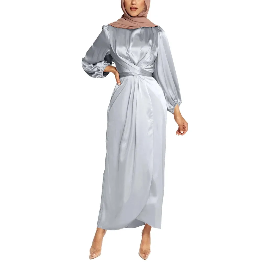 strapless open back dress Abstract Emerald Green Satin Silk Kaftan for Women Plus Size 1x-3x main image 0