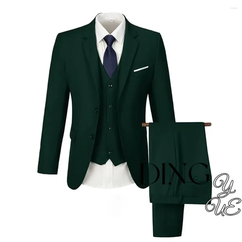 Мужские костюмы 2024 Модные мужские бутик -бутик -бутик бизнес с твердым цветом свадебный костюм брюки жилет 3 шт.