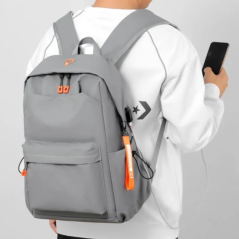 Plecak prosty mężczyźni Waterproof Oxford Cloth Bag Boys 16 -calowy laptop USB ładowanie Travel Back Pack Mochila