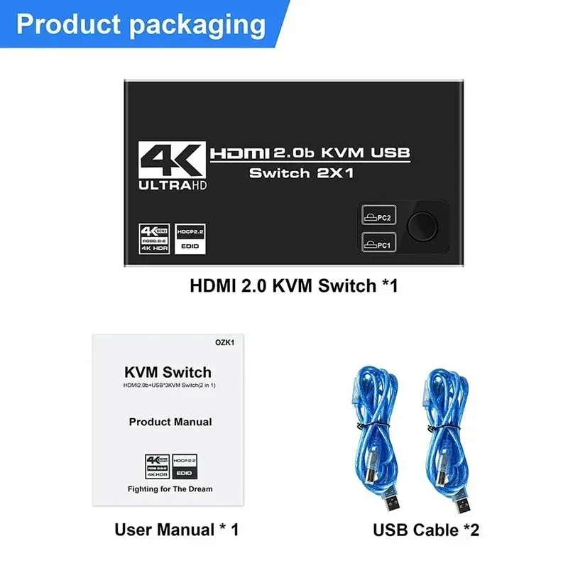 Novo Switch KVM Monitor duplo HDMI compatível com 2 pol.