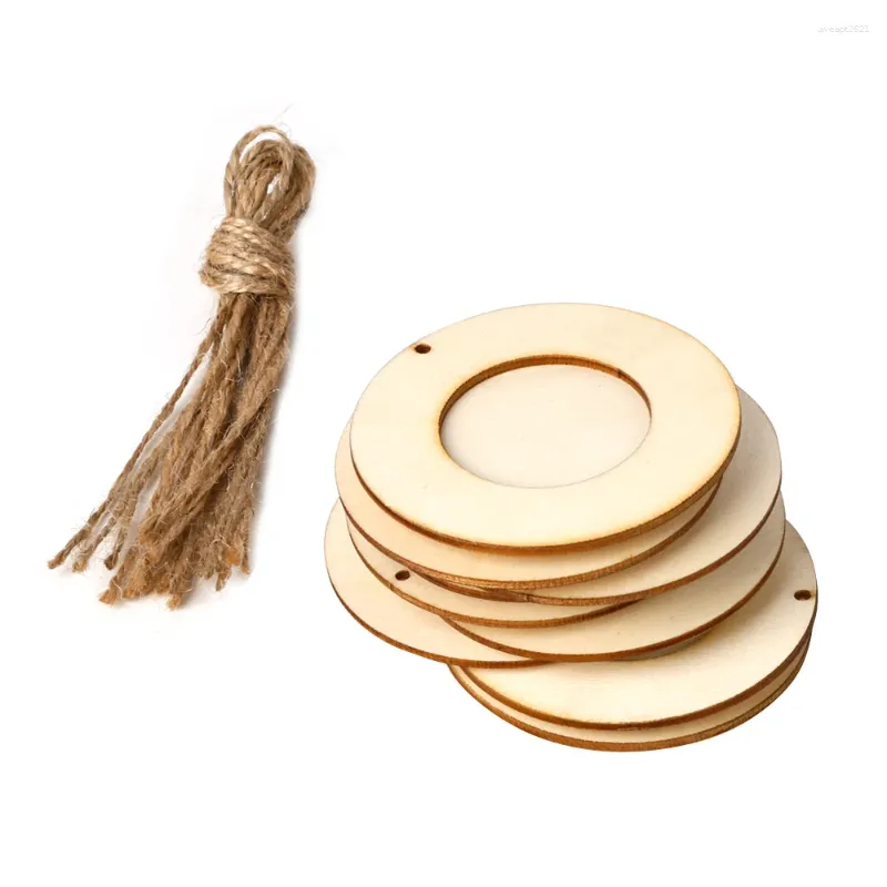 Frames 10pcs Mini Round Wood Po Frame Picture Holder With Hanging Rope DIY Wooden Crafts For Wall Decoration