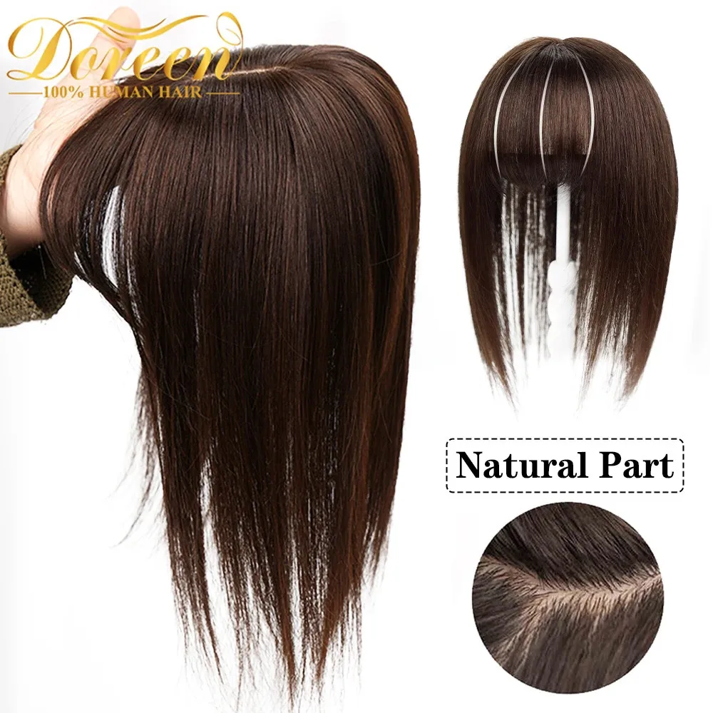 Doreen 13*13cm 8 12 Skin Scalp Topper Hair Piece with Bangs 100% Real Remy Natural Human Hair Topper for Women with Thin Hair 240423