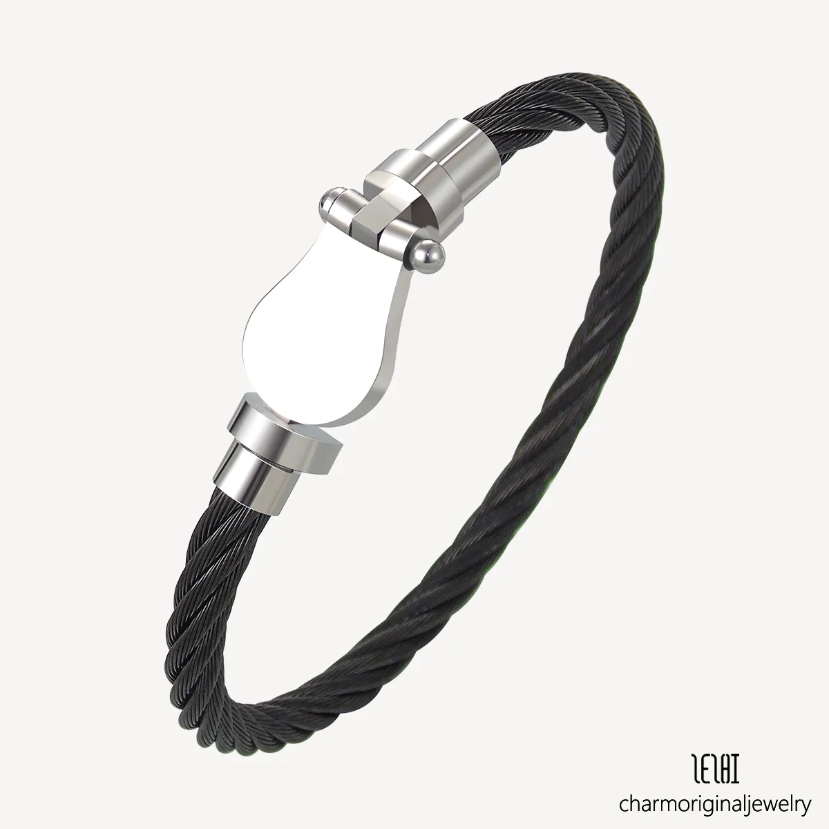 Fashion Horseshoe Cable armband 18k wit goud vergulde zwarte roestvrijstalen armbanden armbanden voor mannen vrouwen geschenkaccessoires met sieraden zakjes groothandel