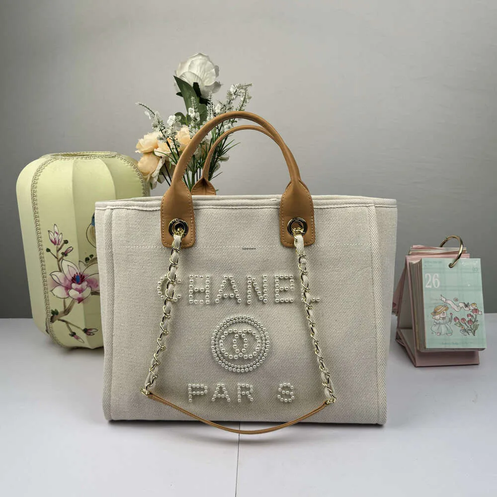 Sac à bandoulière Fashion Womens Beach Sac Canvas Sac de marque Sac à provisions Luxury Tote Perle Perte Crossbody Sac de voyage Sac de voyage grand capacité Sac fourre-tout