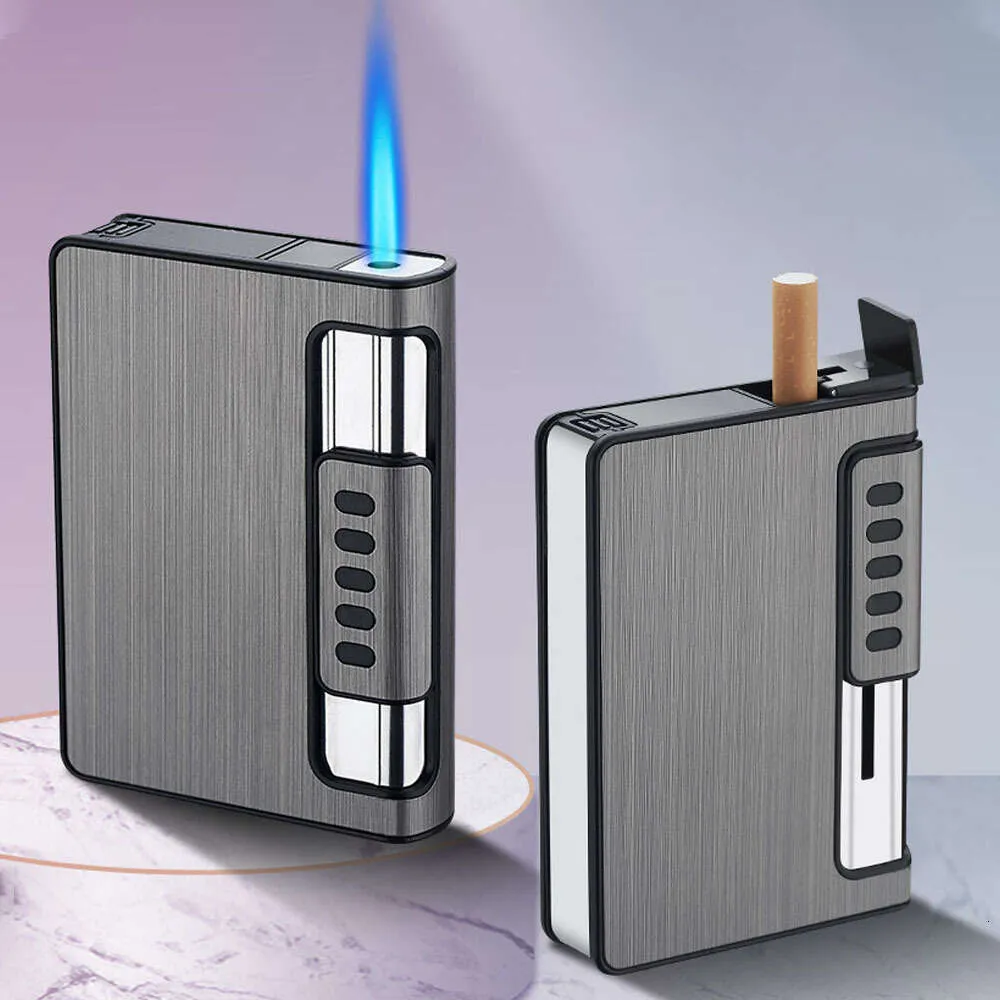 Automatic Cigarette Case Built In Without Gas Lighter Metal Cigarette