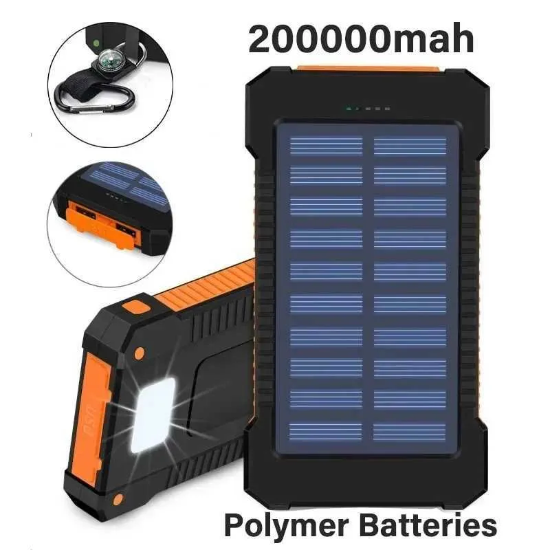 Mobiltelefon Power Banks Nya 200000mAh High-Capacity Solar Cell Pack Portable w/Tethered Compass Externt batteriladdning Power Pack J240428