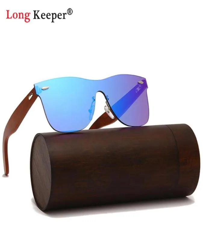 Natural Bamboo Wood Solglasögon Män trä solglasögon varumärkesdesigner vintage spegelbeläggning linsglasögon med presentförpackning blå2688729