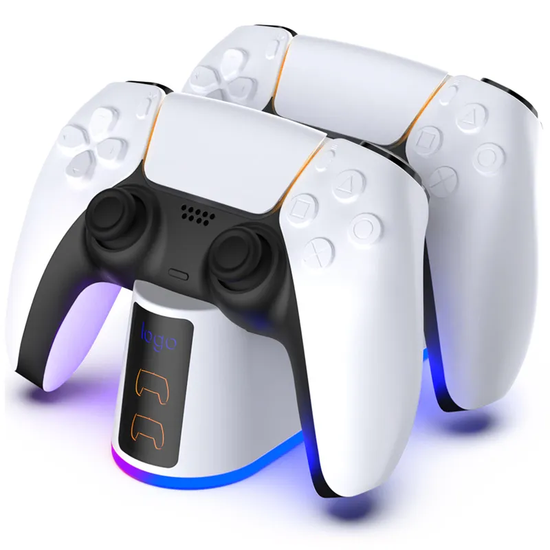 PS5 Handle Charger colorido Grow Grip Dual Charge Fast Charge Led com jogo de carregamento de assento claro