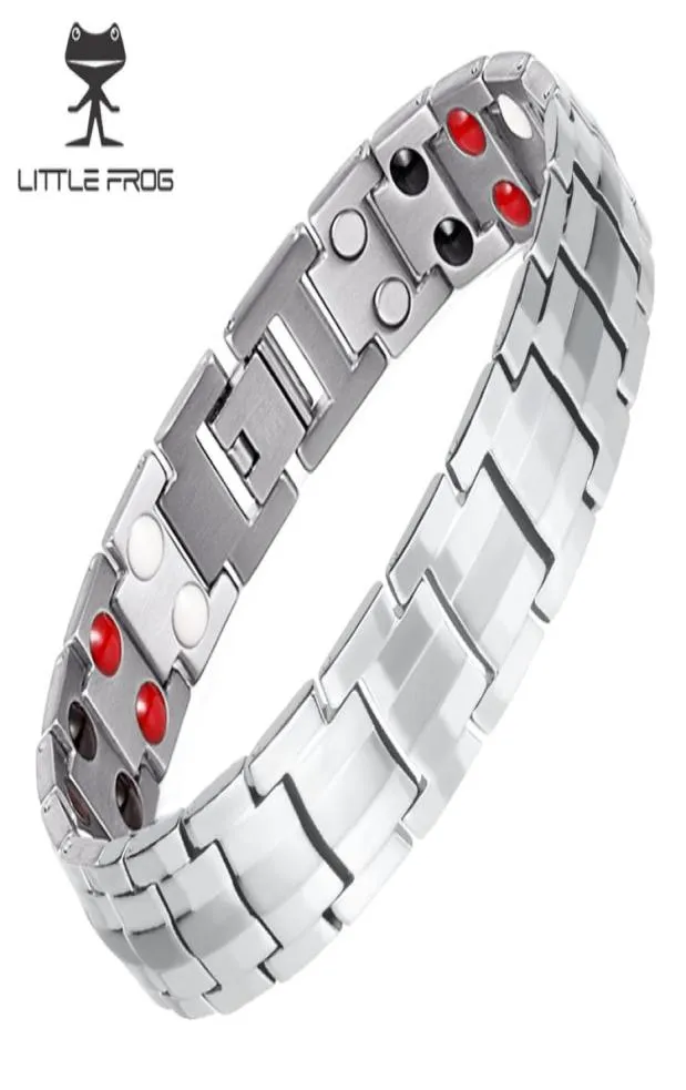 Little Frog Men039S Dubbele rij 4 Elementen Gezondheid Magnetische Titanium Bracelet Silver Therapy Bangles cadeau voor Lover039S1384261