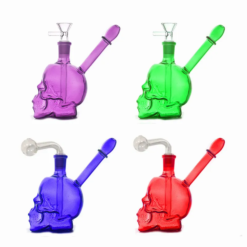 Partihandel Färgglada 3D -skalle -vattenpipa bubbler Heady Glass Oil Dab Rigs Bongs Tobaksrör Filter Perc Wax Water Pipe -tillbehör med 14 mm Downstem Smoking Bowl