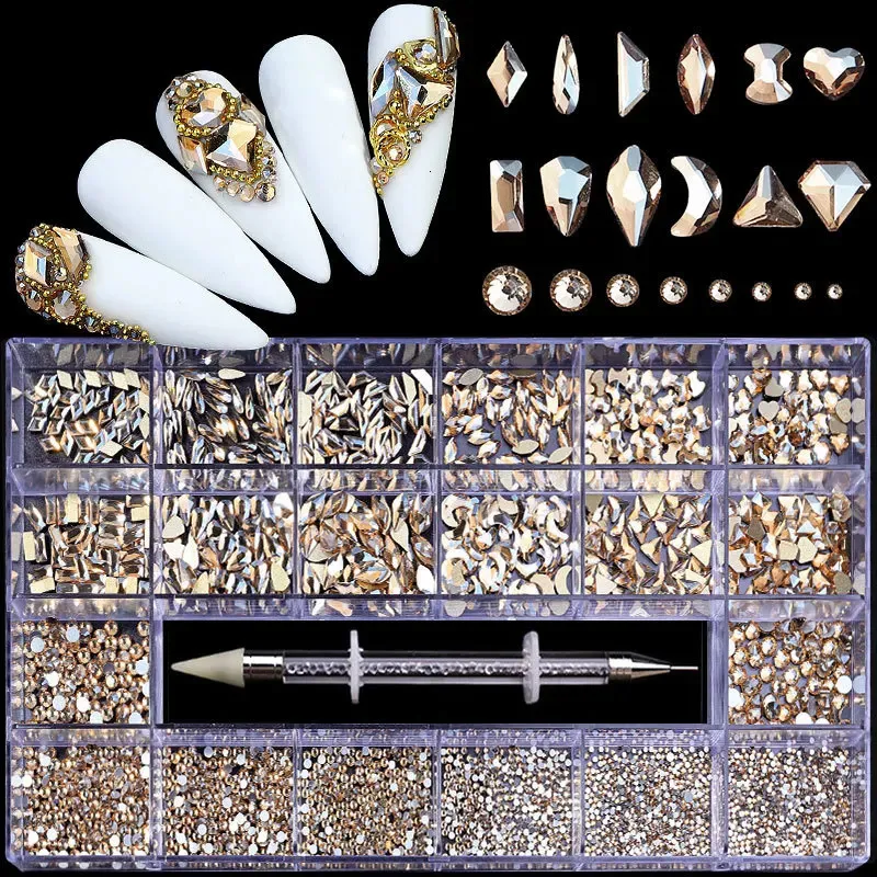 Rhinestones Dekorationen der Big Box Nail Art, Mix Crystal Charms Diamond Luxus Schmuck Edelsteine Versorgung Maniküre Accessoires 240425