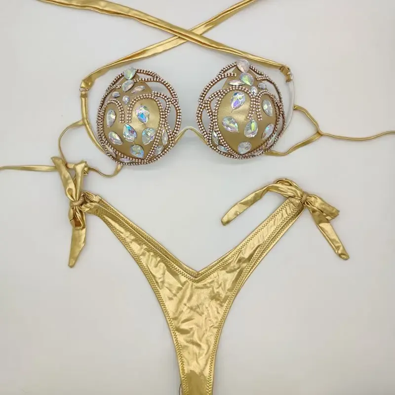 Set 2023 Diamond Hollow Out Bikini Set Strass sexy Frauen Badebekleidung Push Up New Badeanzug Beachwear Beach Heiße Badeanzüge