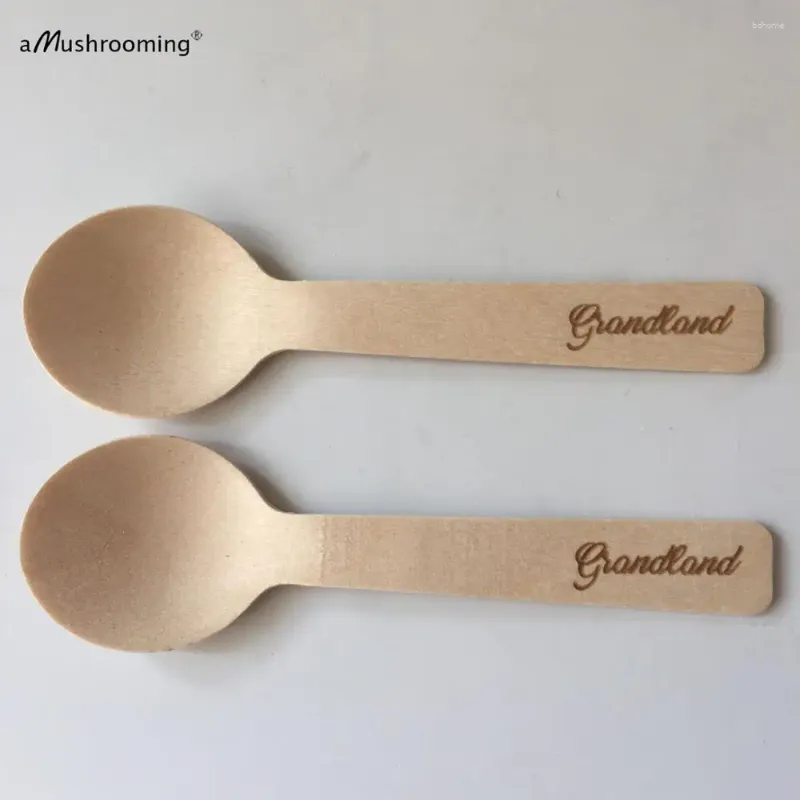 Parti Malzemeleri 150pcs Kişiselleştirilmiş Mini Ahşap Çay Kaşıkları Tatlı Kek Dondurma Tadım Doğum Günü Düğün Eko Teaspoon 10 Cm