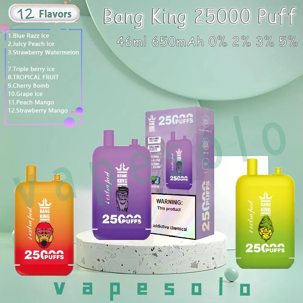 Originale Bang King 25000 Monousato e sigaretta 650 MAH Batteria 0% 2% 3% 5% Livello 46 ml Penna vaporizza