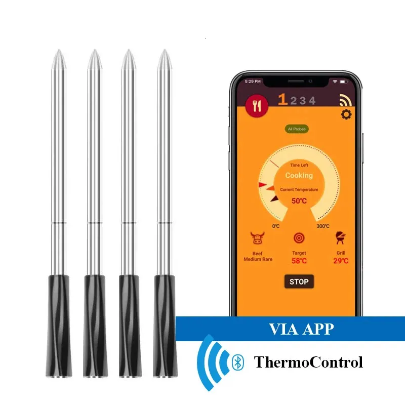 Thermomètre à aliments de viande intelligente sans fil pour grill BBQ Smoker Rôtiserie Kitchen Bluetooth Temperature Restartendage 240415
