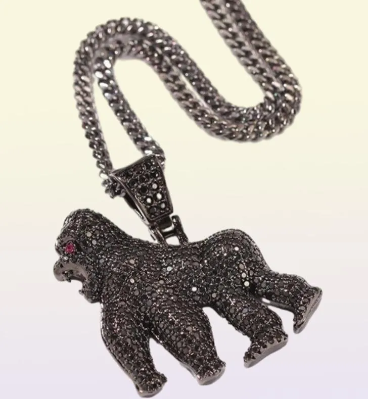 Collane a sospensione hip hop cz pietra bling pavimentato bling ghiacciato gorilla animali pendenti per uomo rapper gioielli in oro nero colorpend9072693