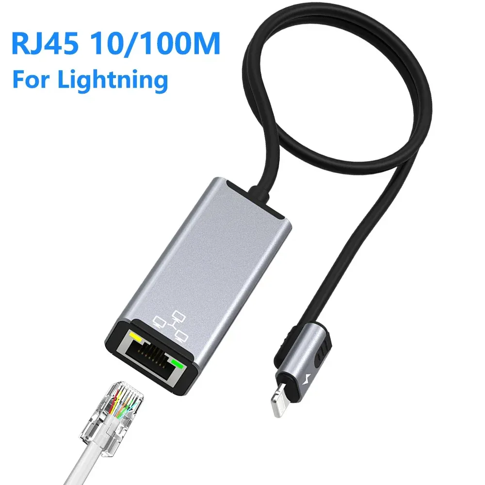 Karty RJ45 dla Lightning iPhone 14 13 12 11 8 7 6 5 /iPad /iPod Ethernet LAN Network Adapter z portem adaptera ładowania 20W