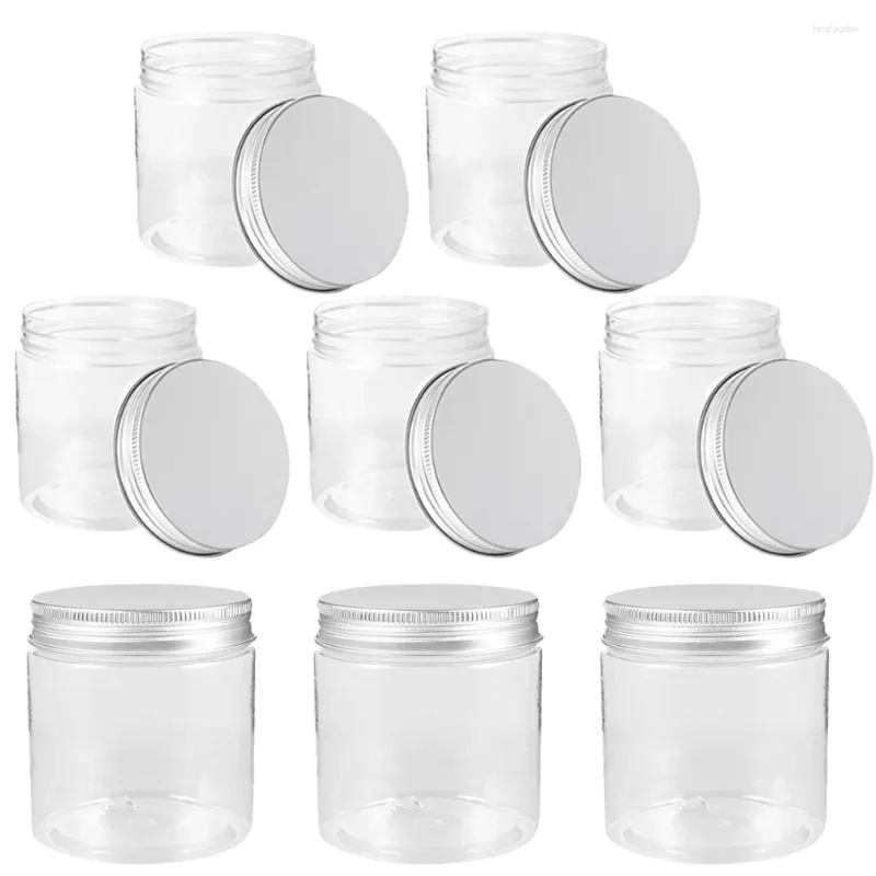 Opslagflessen 8 pc's Plastic Mason Jars Kleine Vruchten Jam Afdichtendeksel Fored Honey Pots Clear aluminium