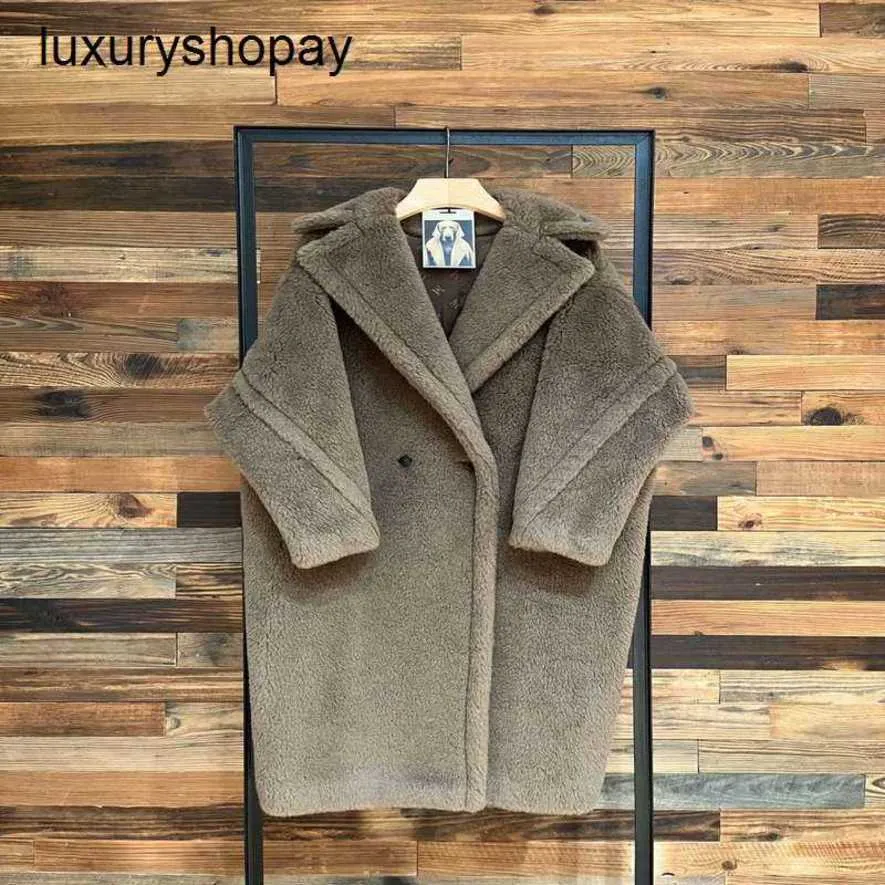 MaxMaras Coat Teddy Bear Dames Cashmere Coats Wol Winter 2024 Nieuwe Star Style Turtle Dove Gray Fur Grain Camel Fleece Middelste lengte C H0MF