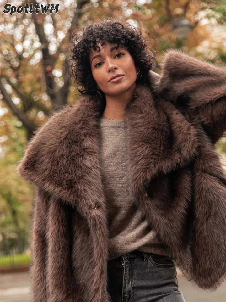 Long Faux Fur Collar Coats For Women Winter Warm Thick Jacket