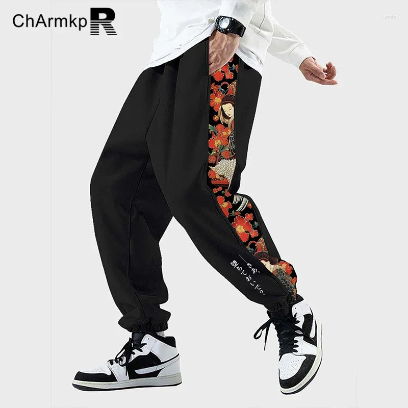 Men's Pants ChArmkpR Oversized 2024 Summer Spring Men Floral Side Print Patchwork Loose Sweatpants Long Trousers Streetwear S-2XL